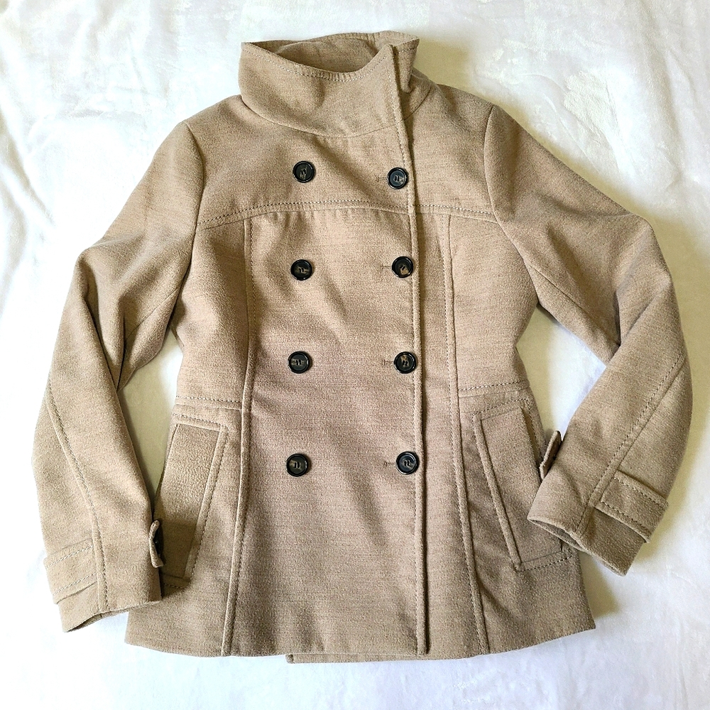 H&M Tan Cream color high neck button up pea coat